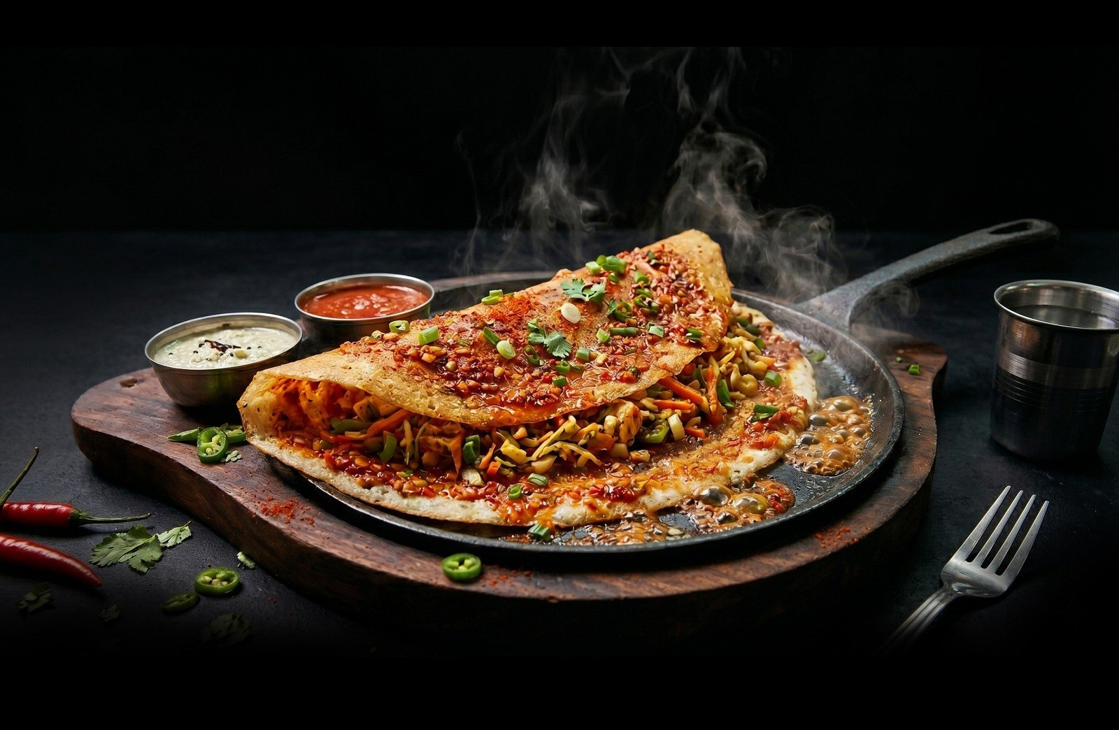 The Sizzling Schezwan Dosa